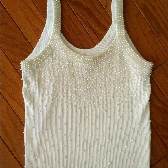 New Pearl Ribbed Knit Tank Top Ivory Small - Picture 2 of 6